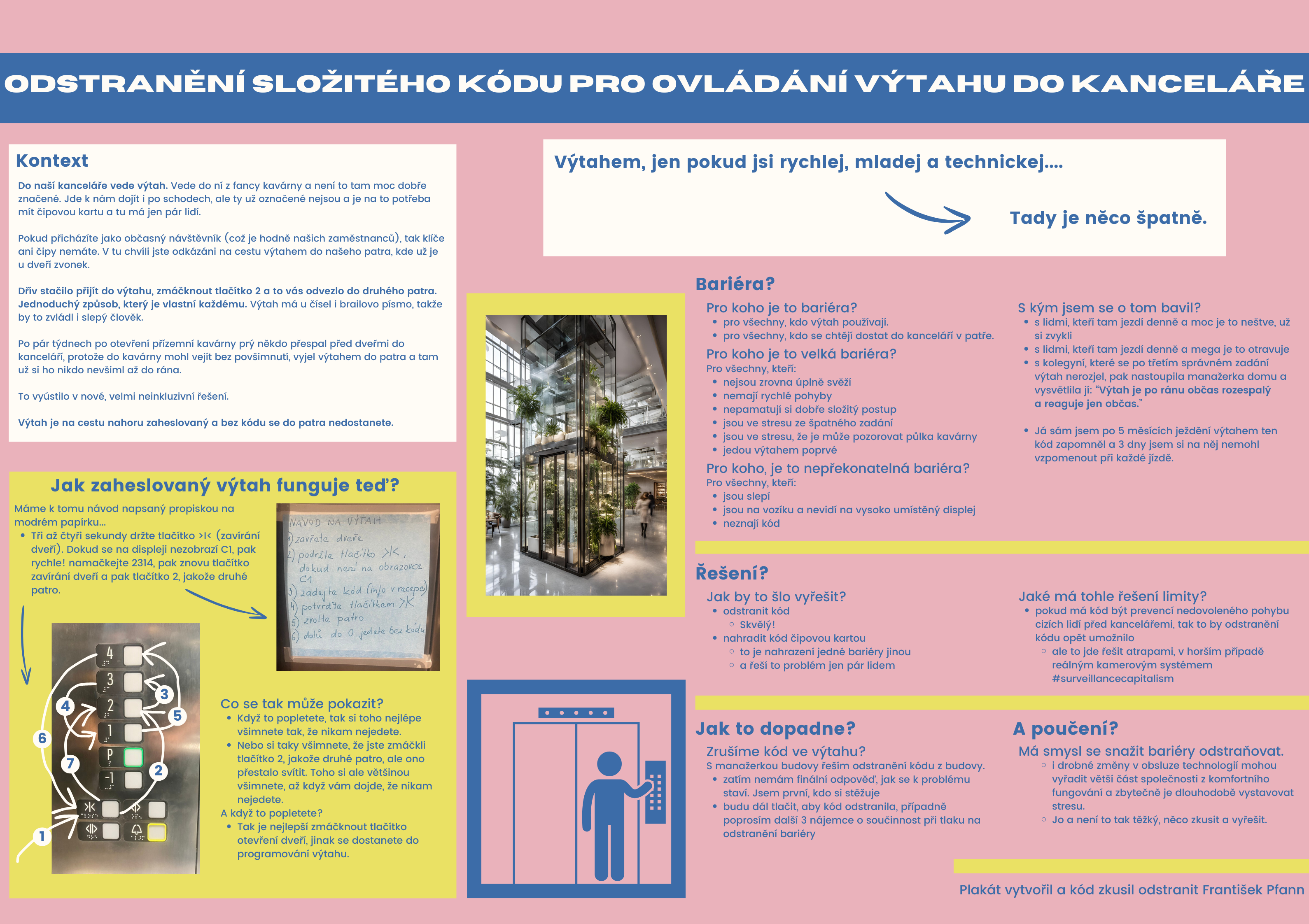 Plakát — Odstranění složitého kódu pro ovládání výtahu do kanceláře